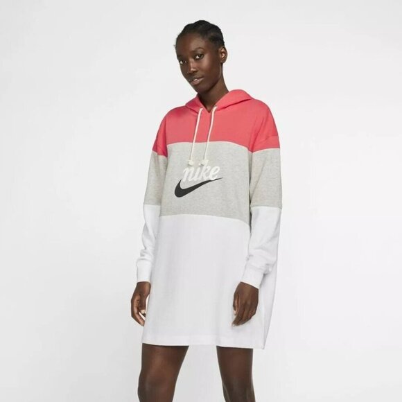 Nike Sportswear Varsity Hoodie Dress Logo White Gray Coral CJ3926 631 Small - Picture 1 of 9